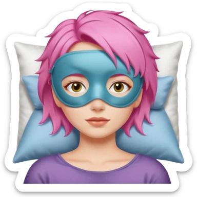 woman with a sleep eye mask and pink hair sticker