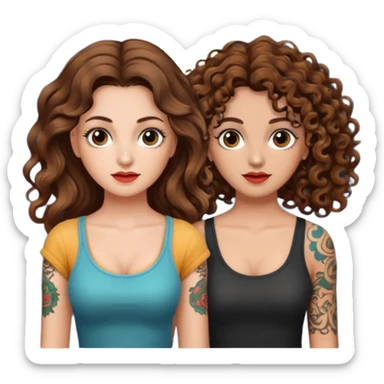 moon color change — long wavy brown hair tattooed woman and short tight curly brown hair woman — alarmed sticker