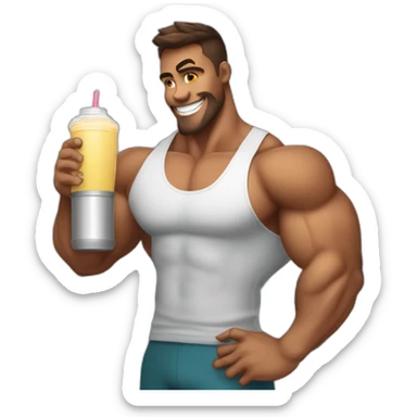  muscled guy drinking a protein shake, goes to the gym everyday and works in tech sticker