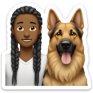 person with dreadlocks alongside a german shepherd dog sticker