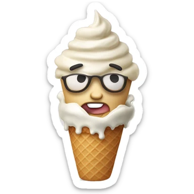Ice cream cone with vanilla ice cream and a man’s head on top sticker