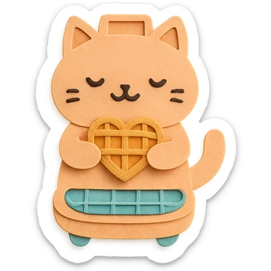chibi waffle maker-cat hybrid holding heart-shaped waffles, pastel orange, full-body sticker