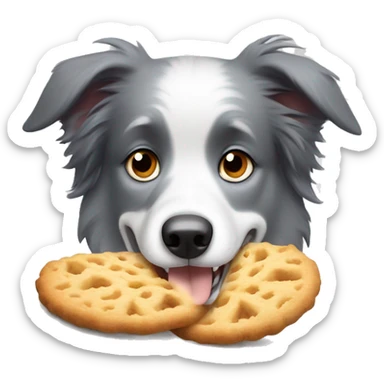 Light Grey border collie taking snacks and very guilty  sticker