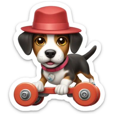 Dog with hat on roller skates sticker