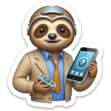 sloth with futuristic gadgets, preppy fashion sticker