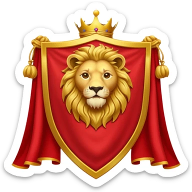 Lion Banner — red cloth + gold crest sticker