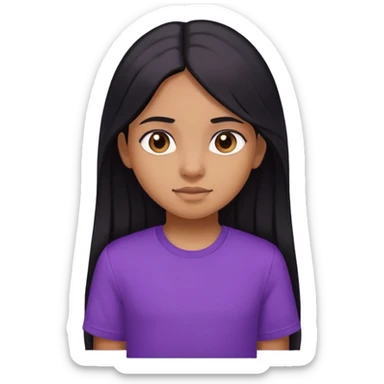 Brown girl with long black hair kid like face wearing purple shirt  sticker