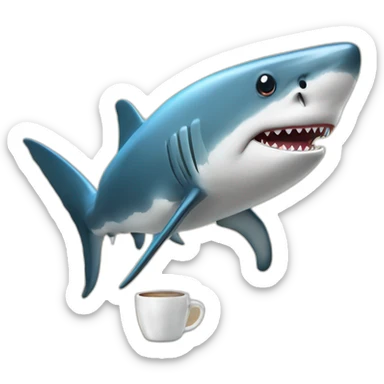 Requin assis bois un café avec la nageoire droite sticker