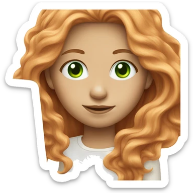 white pale red wavy long hair girl with bright green eyes with laptop sticker