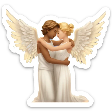  Create a heartwarming scene where wings of angels are gently embracing each other in a celestial hug sticker