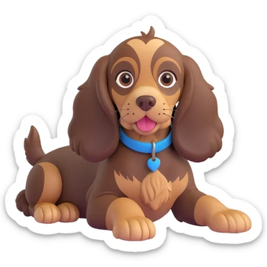 chocolate tan English cocker spaniel puppy lying down with wagging tail and adorable look sticker