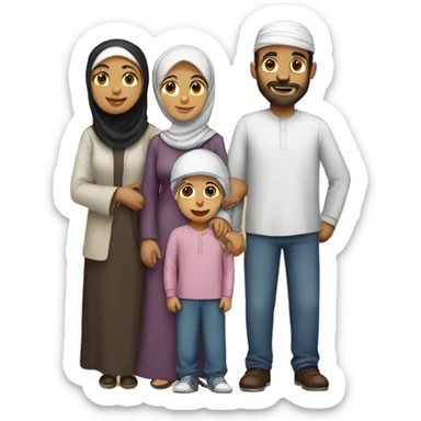 Muslim family with husband, wife, 2 boys, and 1 girl sticker