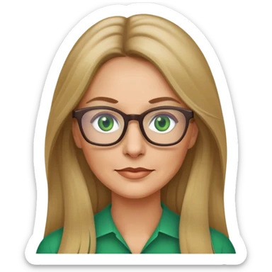 Dark blonde woman long hair green eyes glasses 50 years old sticker