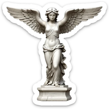 Winged Victory of Samothrace statue with plaster sticker