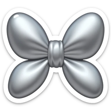 A cute bow emoji made of polished silver chrome, smooth rounded loops, glossy metallic surface, soft mirror reflections, subtle highlights, minimal and adorable proportions, iOS emoji style, centered composition, clean white background, soft studio lighting, no text, no outline, ultra high quality sticker