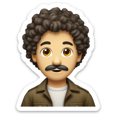 garçon moustachu avec cheveux mi long bouclé, yeux verts foncés, origine tunisien français sticker