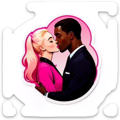 Black man kissing a pink blonde girl  sticker