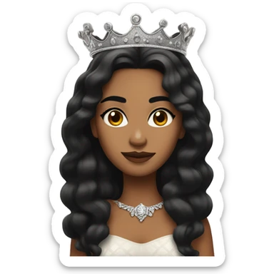 Queen with black hair and black eyes and thick eyebrows and long wavy hair small nose  sticker