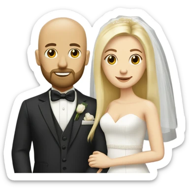 Blonde woman marrying bald man with beard sticker