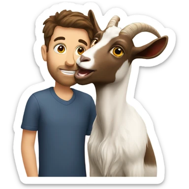 Goat licking man with brown hair  sticker