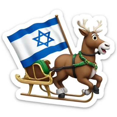 Santa Claus on his sleigh with an Israeli flag on the side sticker