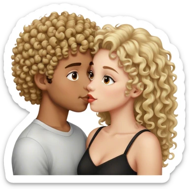blonde curly hair boy and brownskin black curly haired girl kissing  sticker