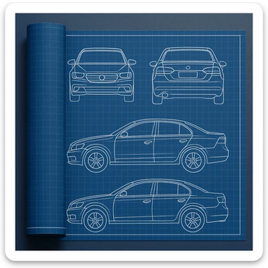 blueprint roll of a car in general style sticker