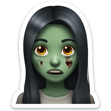 girl zombie with black long hair with teeth and serious face  sticker
