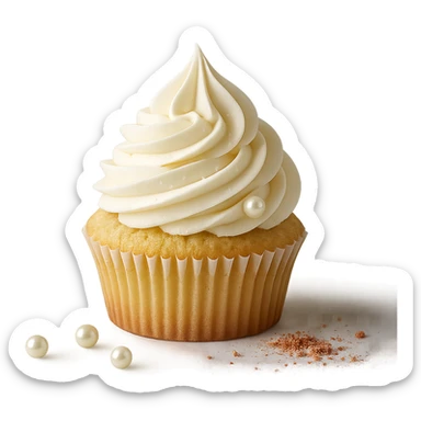 Change the icing to vanilla while keeping the realistic cupcake and accessories in a photorealistic style. Maintain transparent background. The style is photorealistic and realistic cupcake appearance. sticker