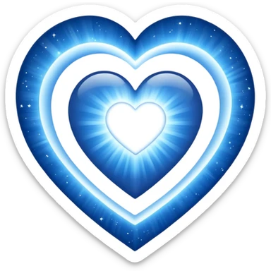 Small white blue heart radiating white light surrounded by a big blue cosmic heart sticker