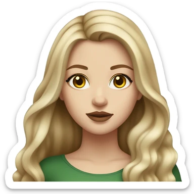 White girl with long dark-blonde hair with blonde highlights balayage, with plump lips of natural color, yellow-green eyes sticker