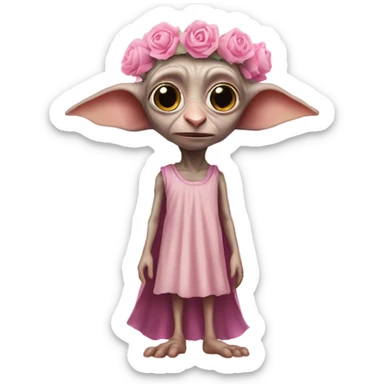 Dobby from Harry Potter wearing a tutu and pink crown sticker