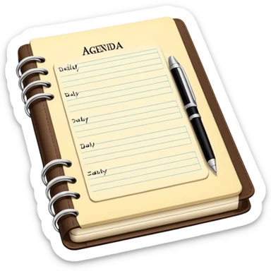 daily planner agenda cream leather with open page and pen with stickynotes sticker