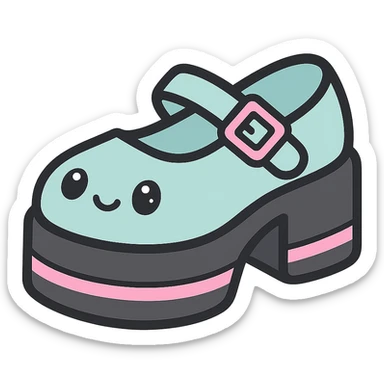 Make the shoes pastel blue with black and pink accents, kawaii style, no socks, no hearts, transparent background sticker