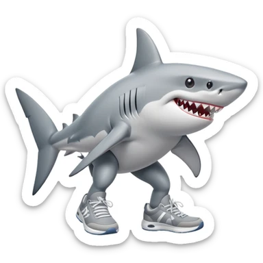 shark with three legs wearing sneakers sticker