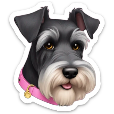 perra negra Schnauzer Perra contenta con collar rosa sticker
