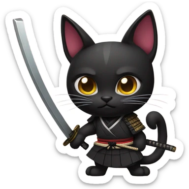 Black samurai Cat with katana sticker