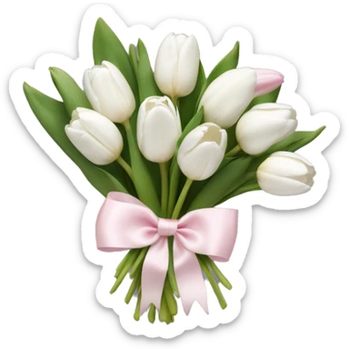 White tulips bouquet with light pink bow  sticker
