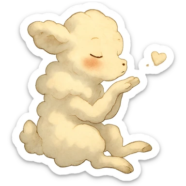 vanilla cloud doe with rosy cheeks, floating in the air, blowing a sparkling kiss, soft ghibli style sticker