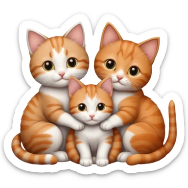 3 very small kittens cuddling together all different colours, the first one is grey and white, the second is ginger and white and the third is brown tabby and white sticker