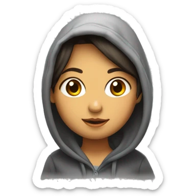 una chica morena con una sudadera y una capucha saludando sticker