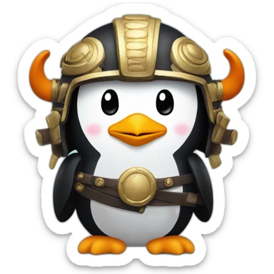 penguin with face wearing samurai helmet with big horns sticker