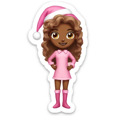 brown skin pink christmas mood elf sticker