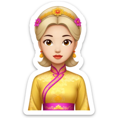 Cinematic Realistic Ao Dai Pop Culture Emoji, featuring an elegant portrayal of the traditional Vietnamese dress rendered with graceful textures and vibrant, cultural lighting. sticker