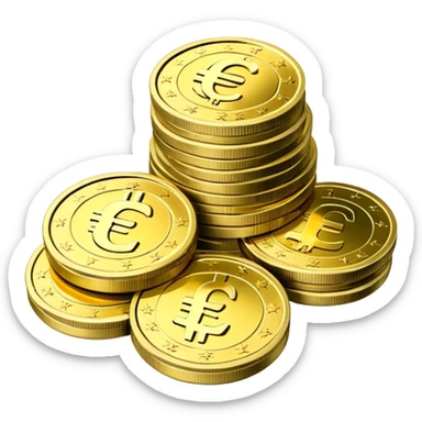 stack of euro coins and euro cash sticker