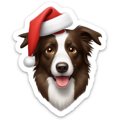 Brown border collie with Santa hat  sticker