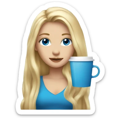 long blonde hair blue eyed girl holding coffee sticker