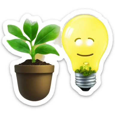 a plant sprout inside a yellow glowing idea lightbulb sticker