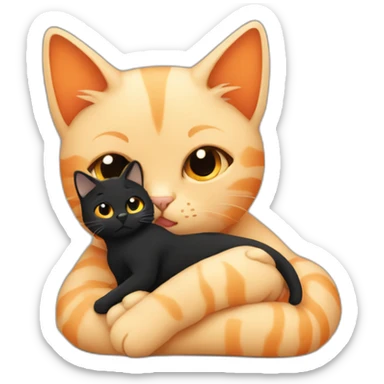 one beige cat and one black and orange cuddling sticker