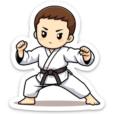 white skin adolescent with short brown hair and brown eyes practicing martial arts sticker